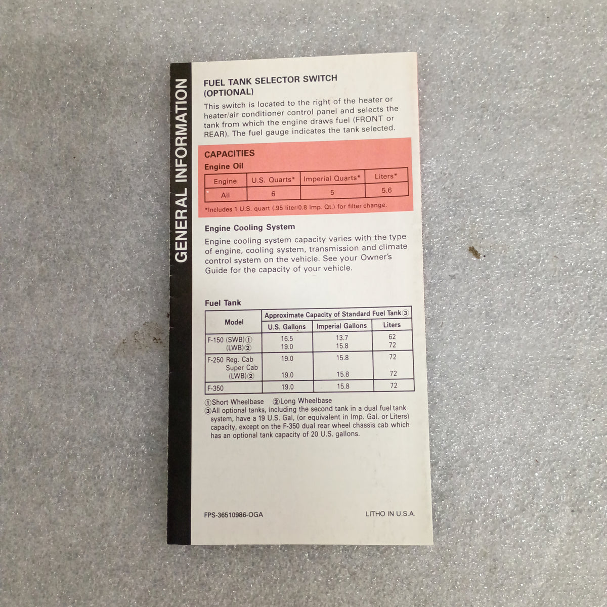 1986 F-Series Owner Guide / Maint Schedule / Operating (Used) Ford F150 F250 F250 F360