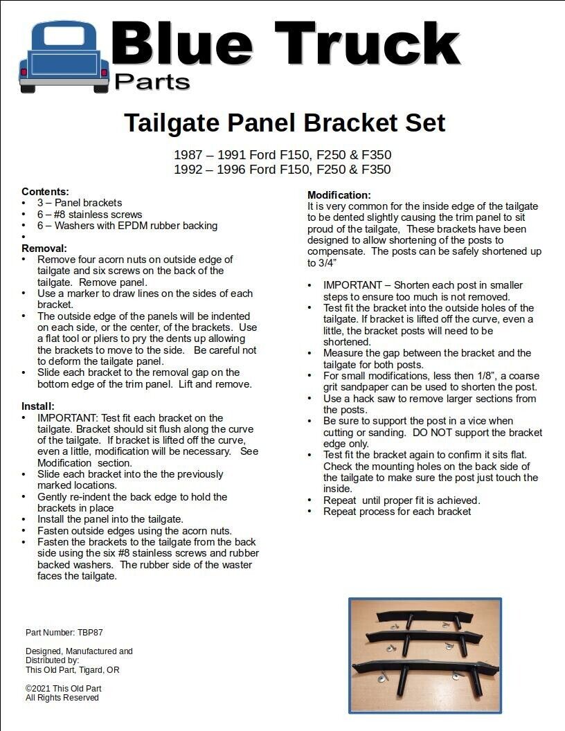 87-96 Bracket Set for Tailgate Trim Panel
