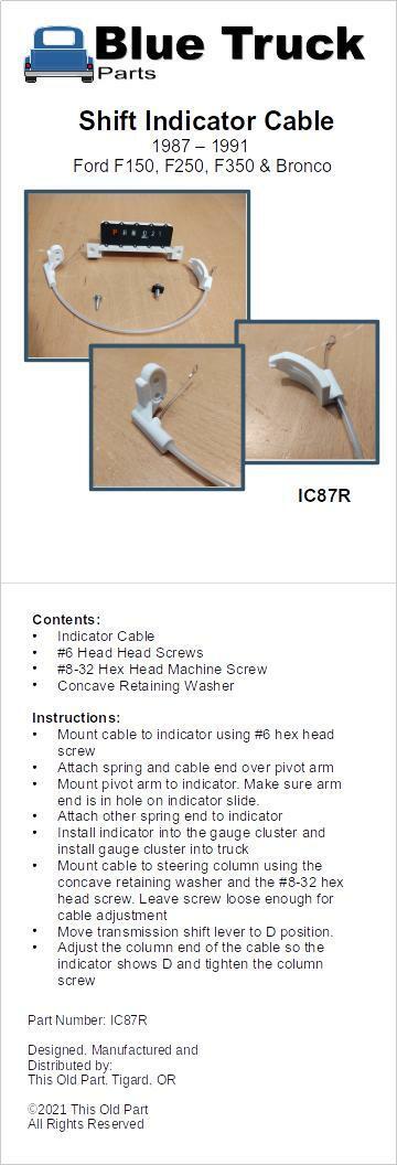 87-91 Shift Indicator Cable