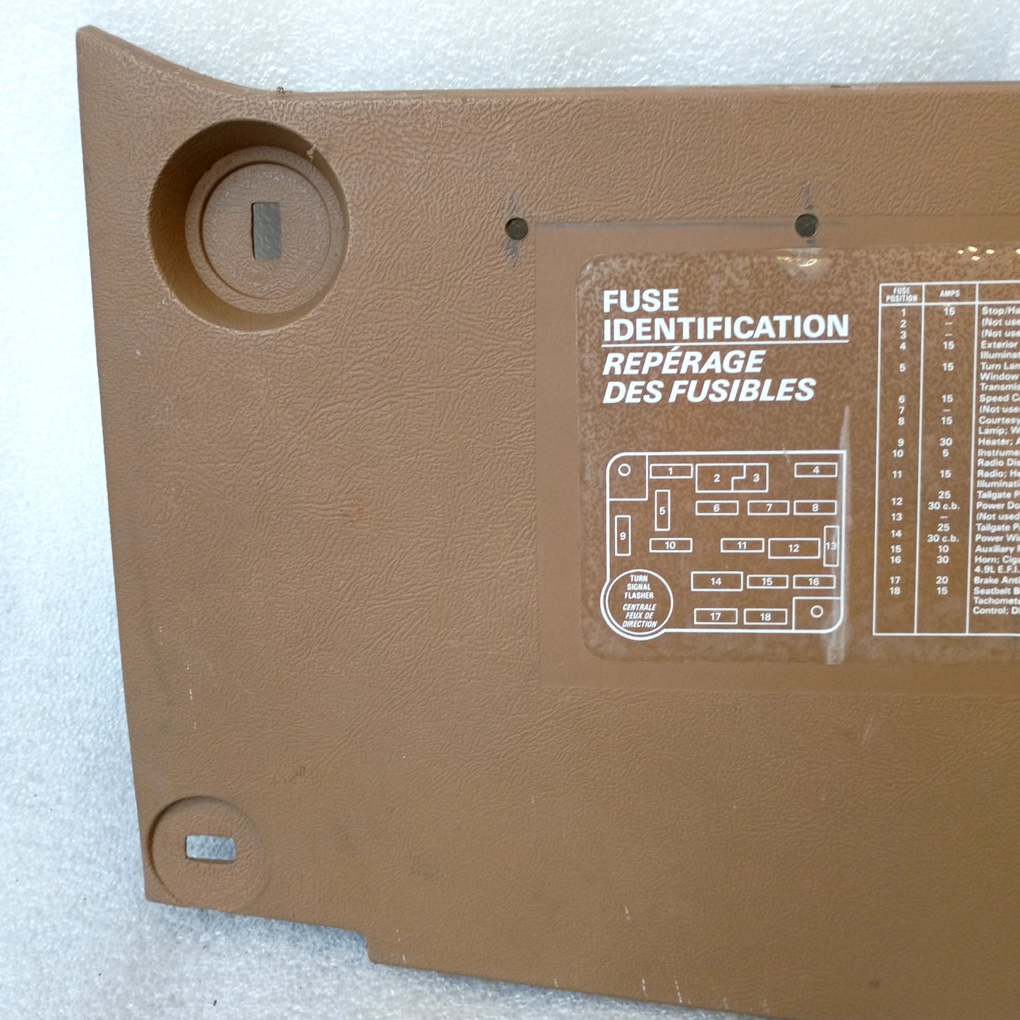 87-91 Tan Fuse Panel Cover (Used)  Lower Dash Trim Knee Bolster F150 F250 F350 Bronco