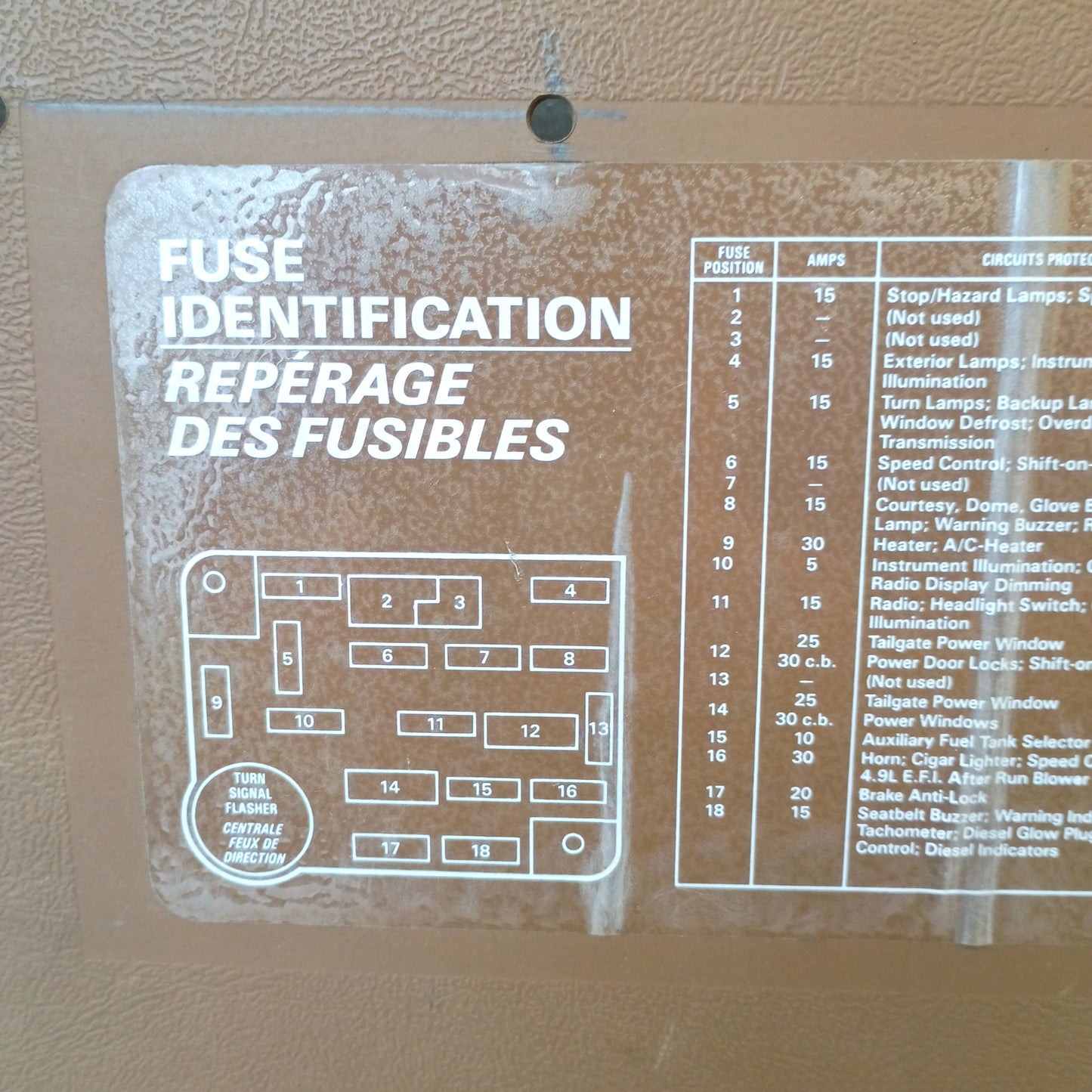 87-91 Tan Fuse Panel Cover (Used)  Lower Dash Trim Knee Bolster F150 F250 F350 Bronco