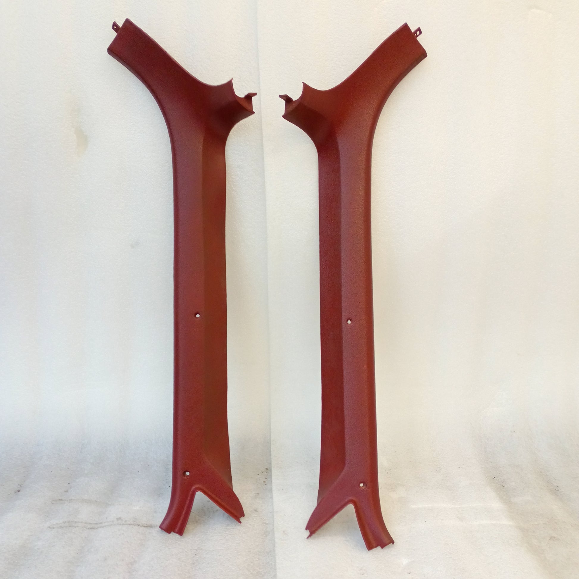 Red A-pillar trim set for 1980-1986 Ford Bronco, F-150, F-250, F-350; original parts; very good condition.