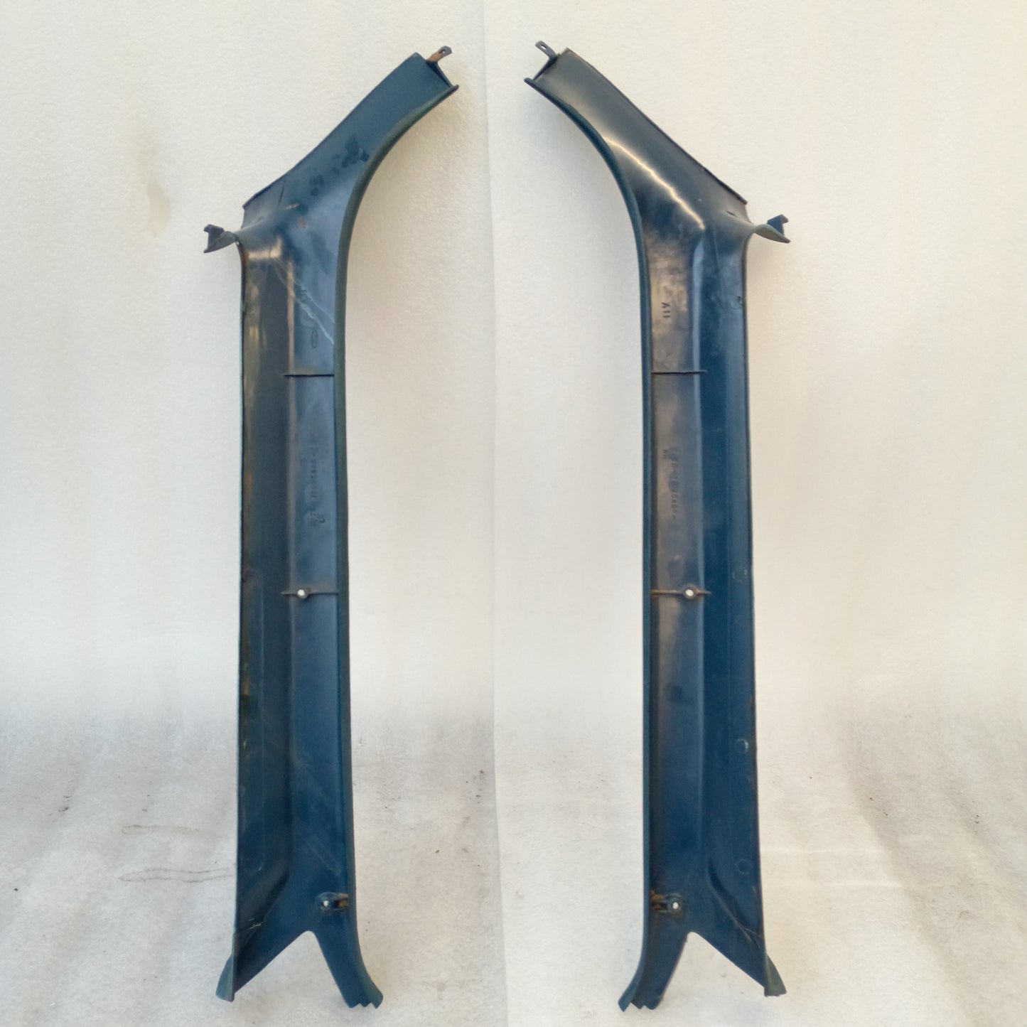 Harbor Blue A-pillar trim set for 1980-1986 Ford F150, F250, F350, Bronco; original parts, very good condition.
