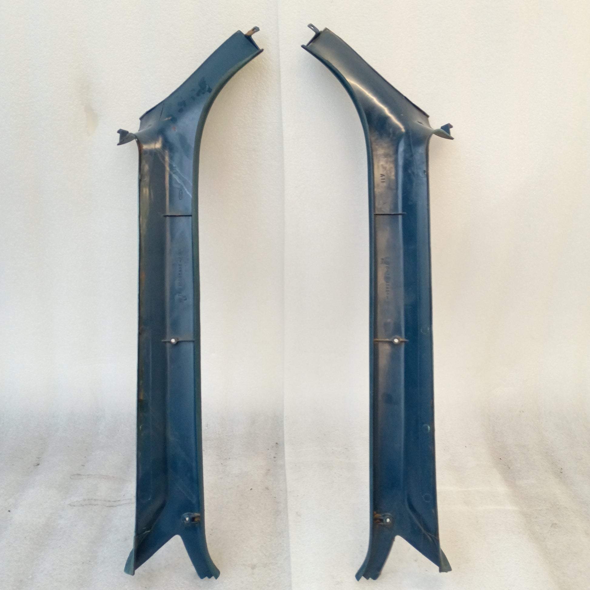 Harbor Blue A-pillar trim set for 1980-1986 Ford F150, F250, F350, Bronco; original parts, very good condition.