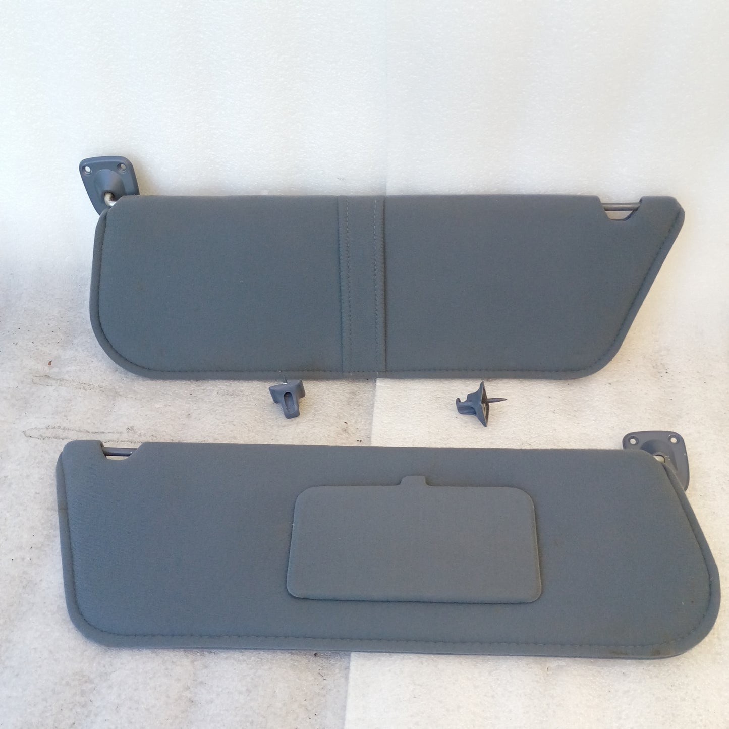 92-97 Dark/Crystal Blue Cloth Sun Visors Pair (Used) F150 F250 F350 Bronco OEM