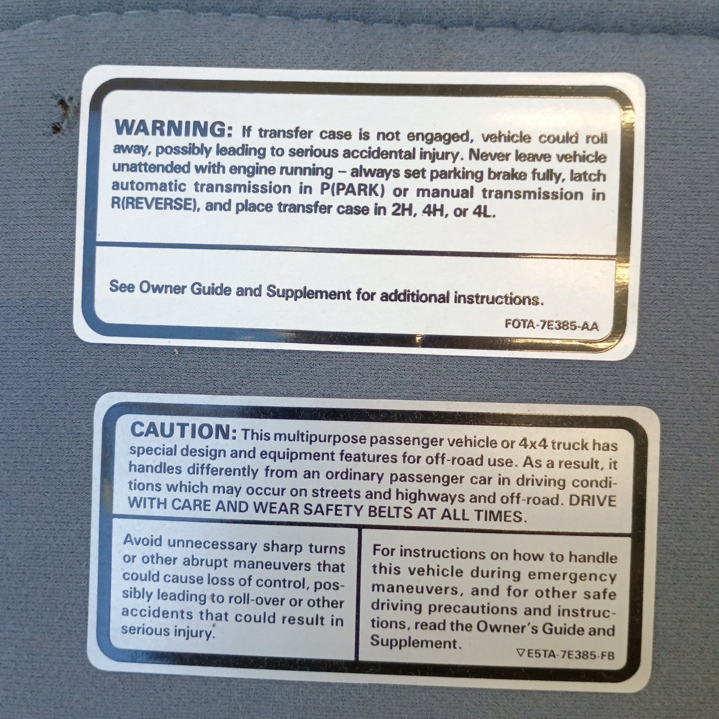 92-97 Dark/Crystal Blue Cloth Sun Visors Pair (Used) F150 F250 F350 Bronco OEM