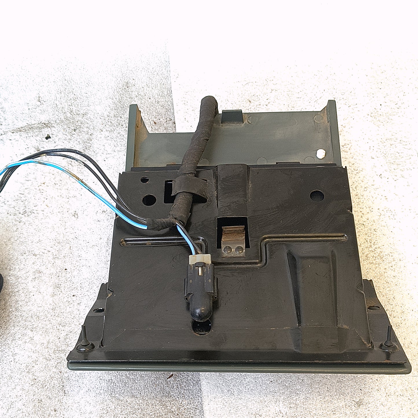 Granite gray Ford ashtray assembly with wiring harness and power port, compatible with 1992-1996 F150, F250, F350, Bronco.