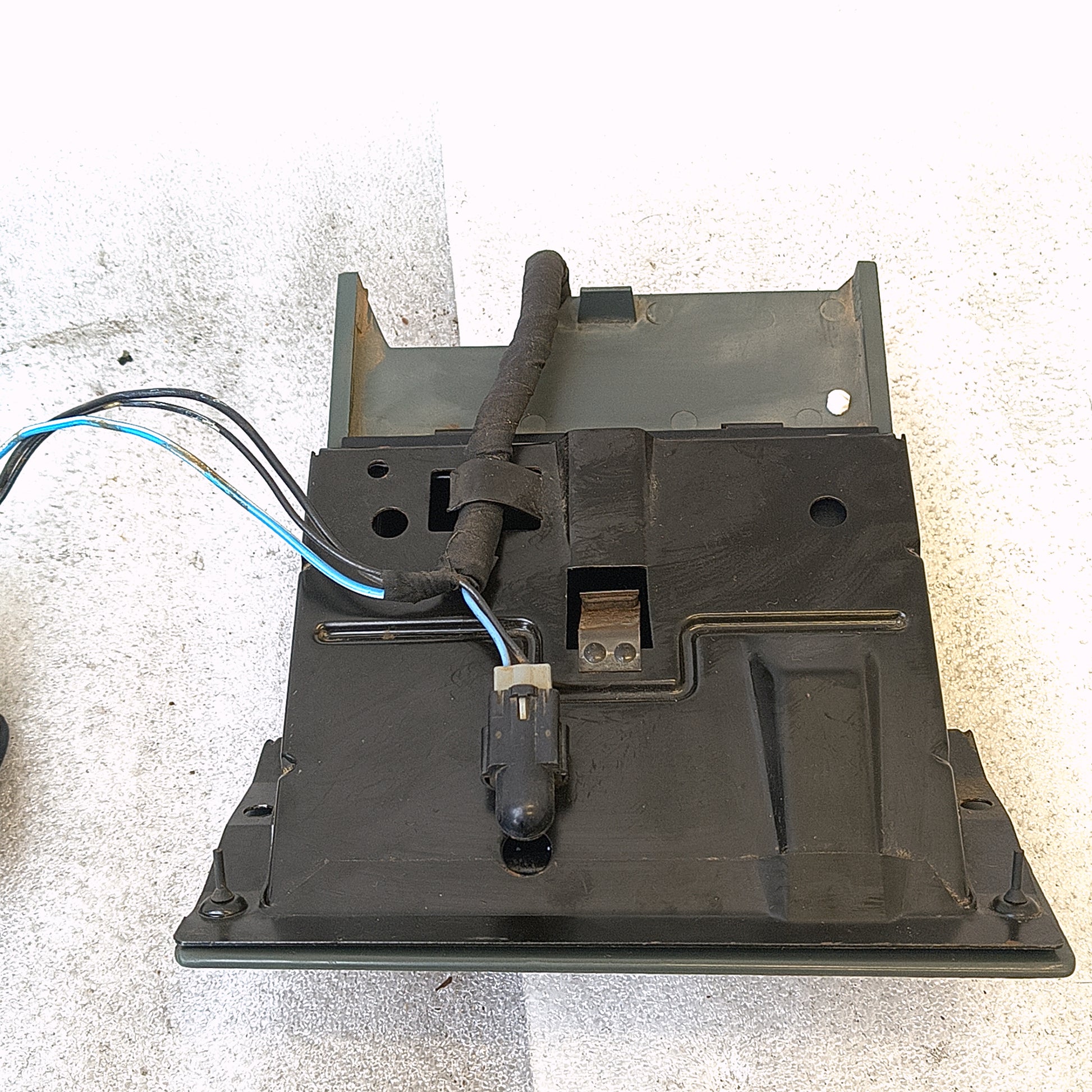 Granite gray Ford ashtray assembly with wiring harness and power port, compatible with 1992-1996 F150, F250, F350, Bronco.