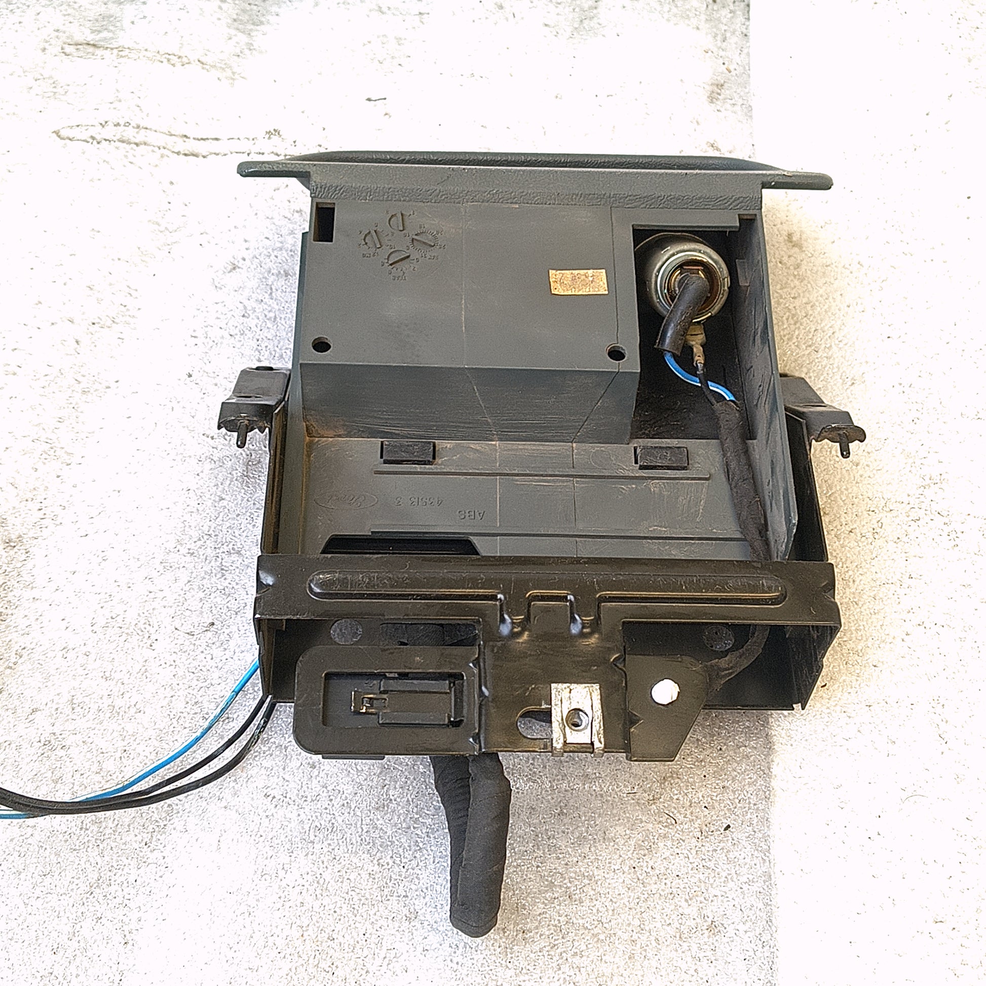 Granite gray ashtray assembly with power port and wire harness for 1992-1996 Ford F150, F250, F350, and Bronco.