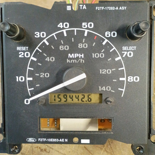 Ford speedometer for 1992-1997 F150, F250, F350, Bronco. Reads 159K miles. OEM part number F2TF-10E853-AE N.