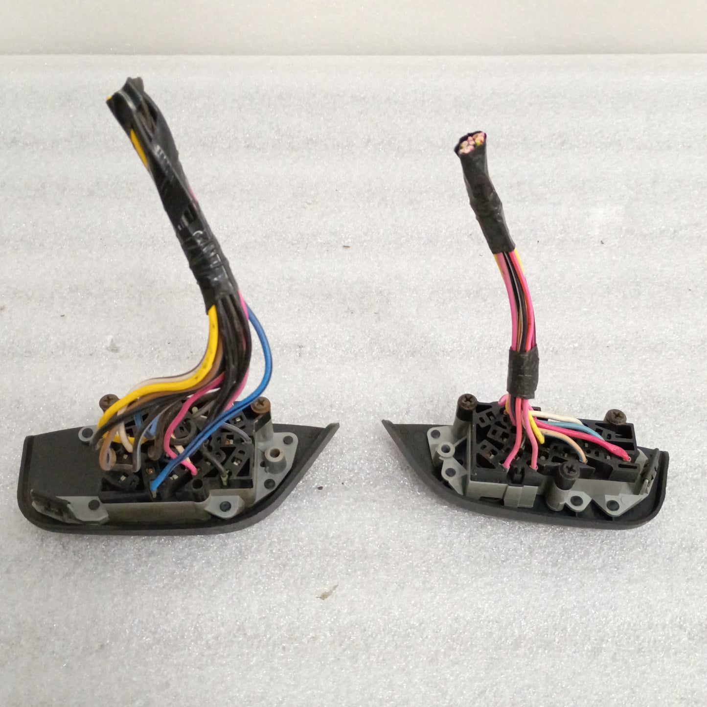 Ford power window and lock switch set with black bezels and wire pigtails, compatible with 1992-1996 Bronco, F-150, F-250, F-350.