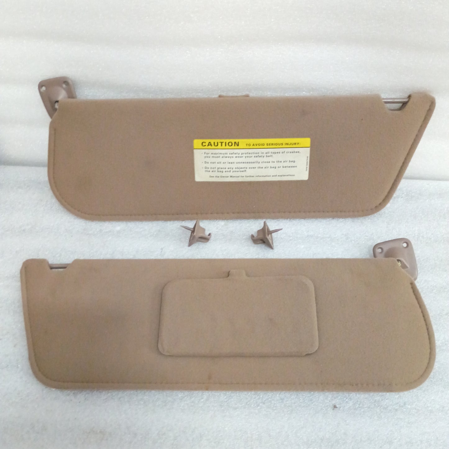 92-97 Tan/Mocha Cloth Sun Visors Pair (Used) F150 F250 F350 Bronco OEM