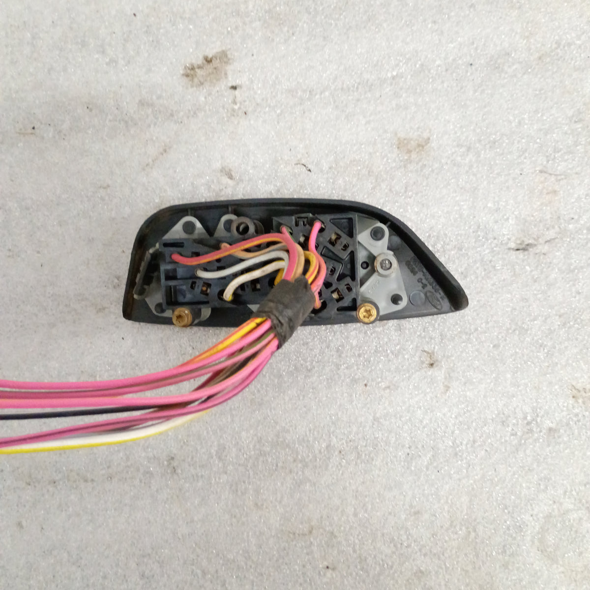 Back view of a power window, lock, and mirror switch with multicolored wires, suitable for 92-96 Ford F150, F250, F350, Bronco.