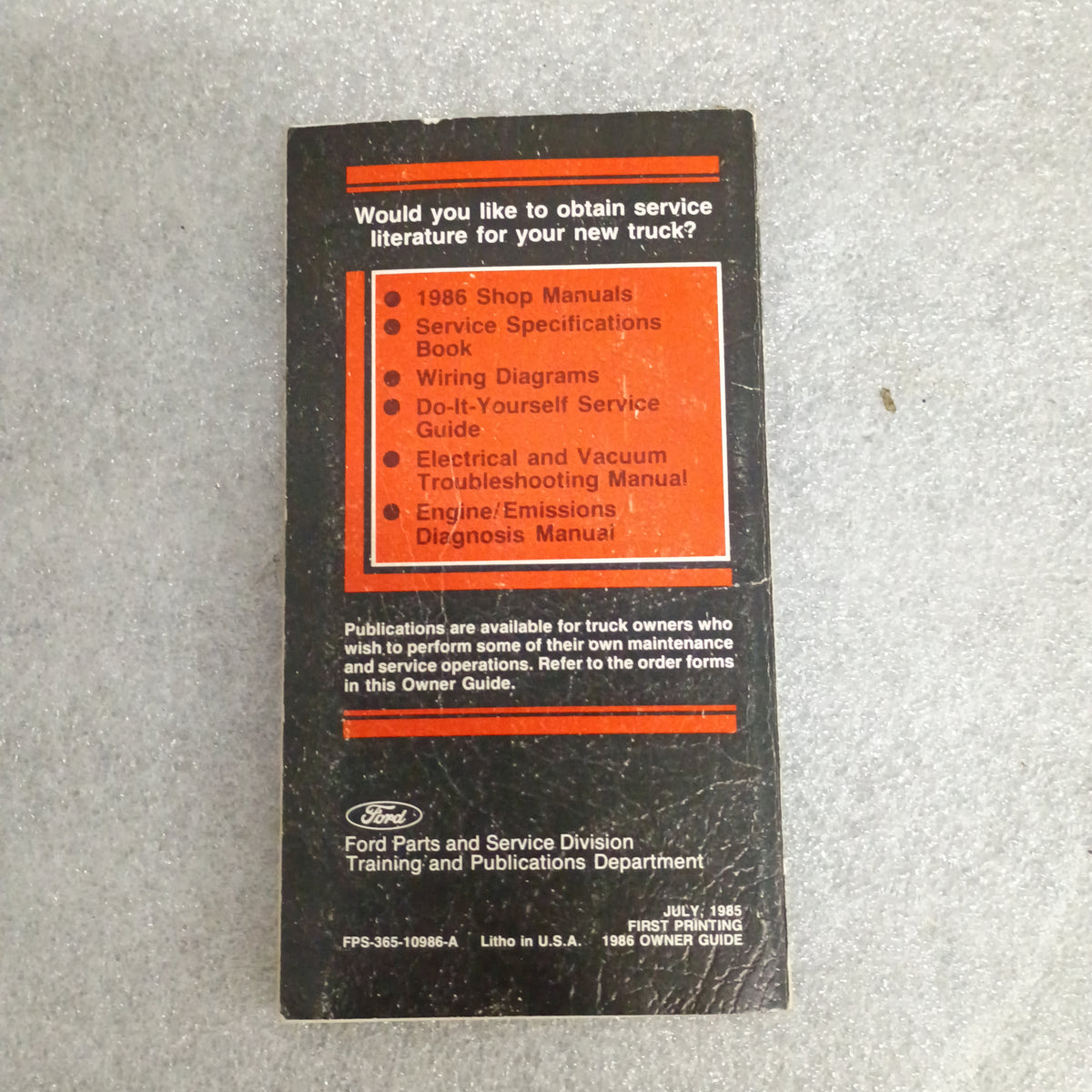 1986 F-Series Owner Guide / Maint Schedule / Operating (Used) Ford F150 F250 F250 F360