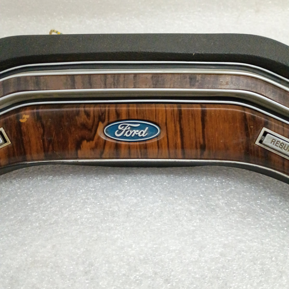 80-86 Ford Rose Wood Grain horn pad with cruise control buttons for Off, On, Resume. OEM part for F150, F250, F350, Bronco.