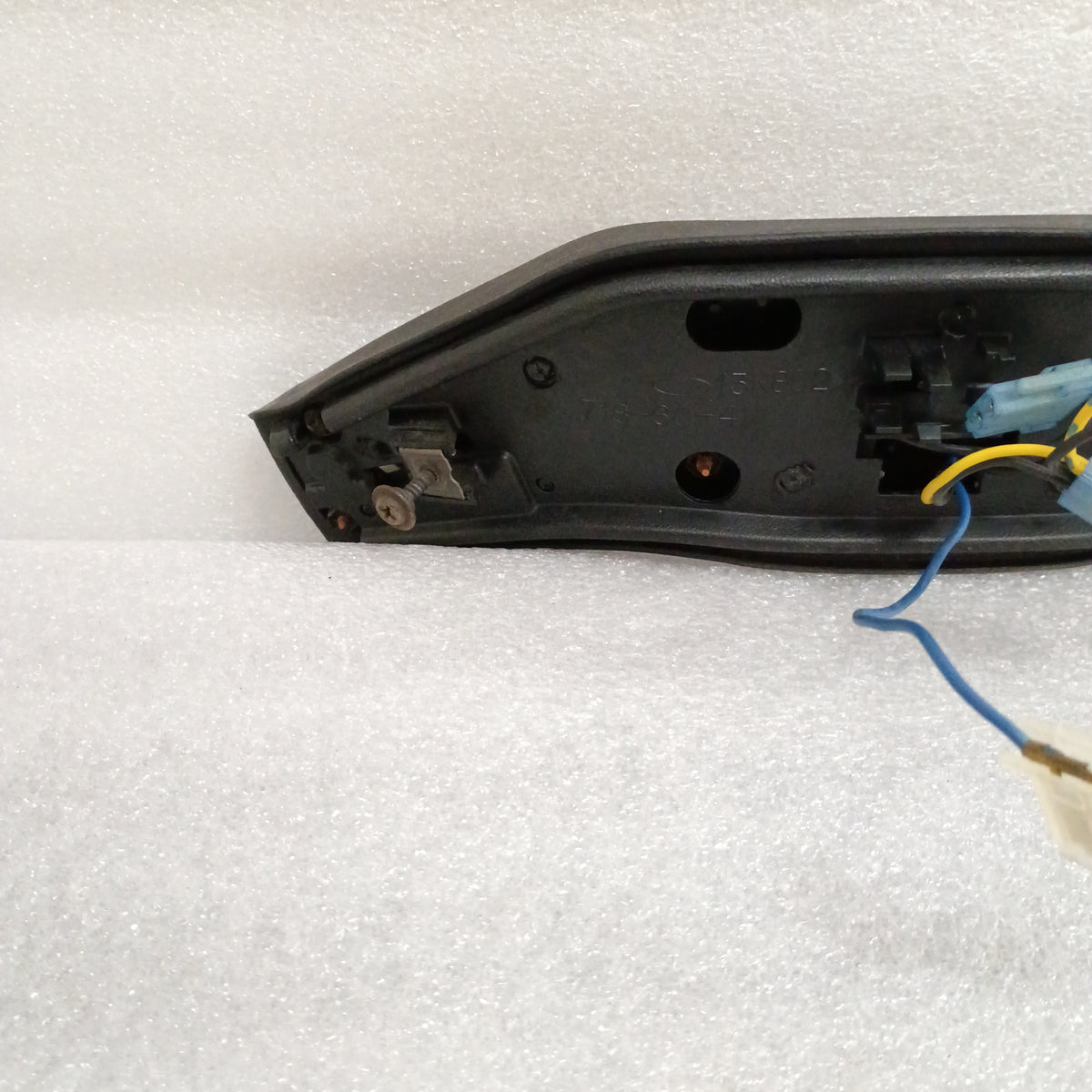 Rear view of Ford OEM Rose Wood Grain steering wheel horn pad with wiring, compatible with 1980-1986 F-150 to F-350 models.