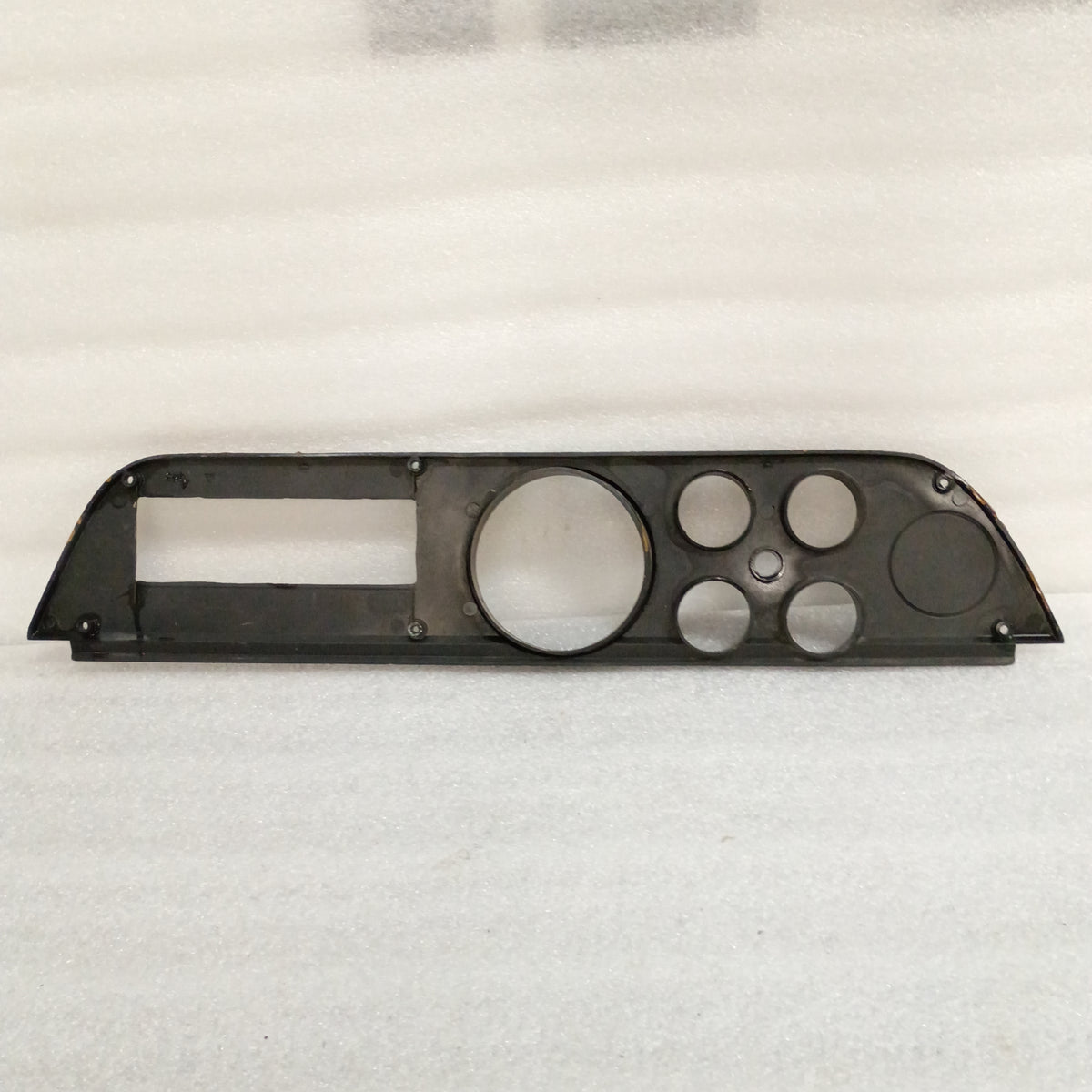Black OEM Dodge gauge cluster bezel for 1972-1974 D100, D200, D300, W100, Ramcharger. Plastic, used condition.