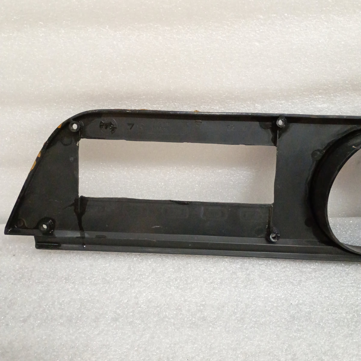 Black plastic Dodge gauge cluster bezel, compatible with 1972-1974 D100, D200, D300, W100, and Ramcharger; used condition.