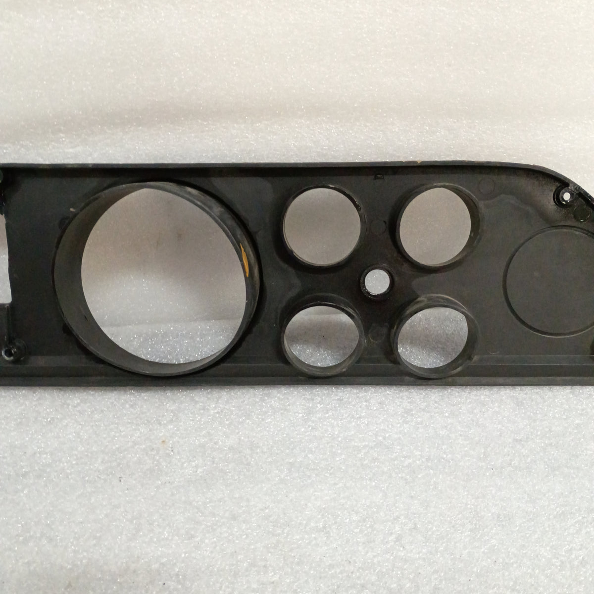 Black plastic gauge cluster bezel for 1972-1974 Dodge D100-D300, W100, Ramcharger; used condition with wear.