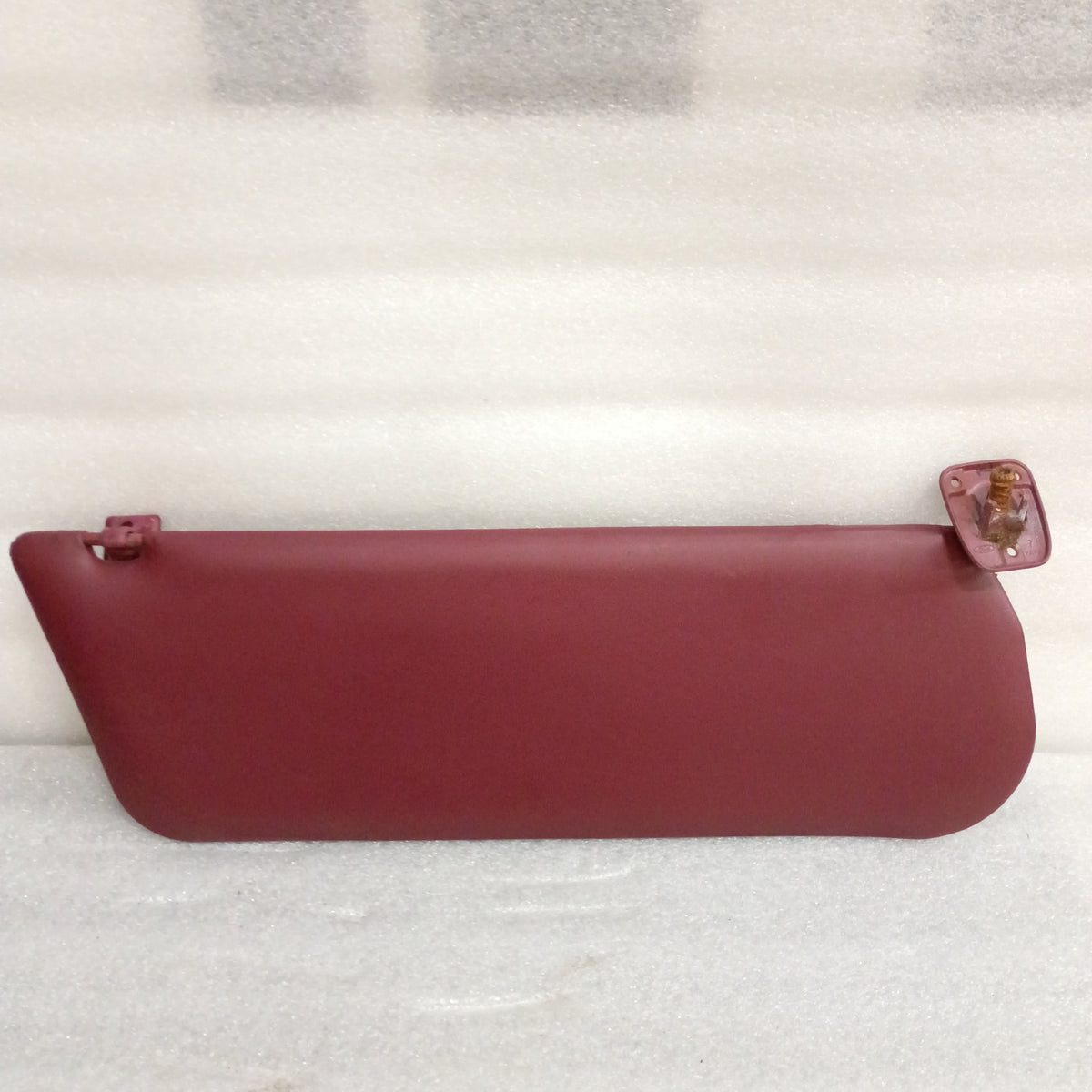 Dark red vinyl sun visor for 1992-1997 Ford F-150, F-250, F-350, Bronco, with hinge and swivel, OEM Ford part.