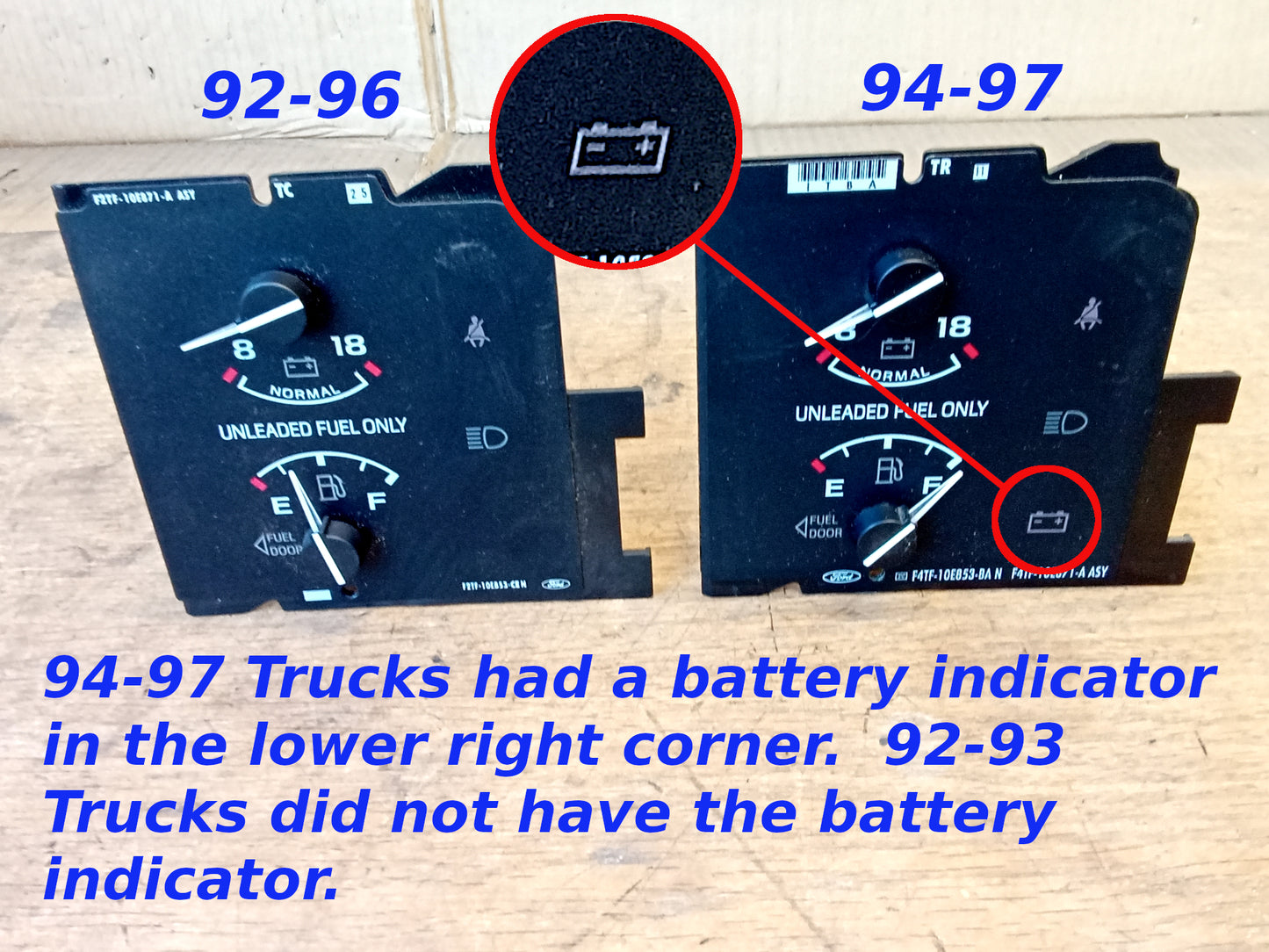 94-97 Volt/Battery & Gas Gauge Without Tach (Used) Ford F150 F250 F350 Bronco OEM