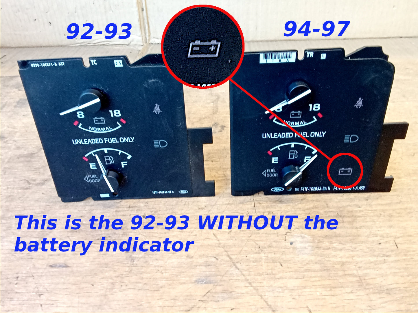 92-93 Volt/Battery & Gas Gauge Without Tach (Used) Ford F150 F250 F350 Bronco OEM