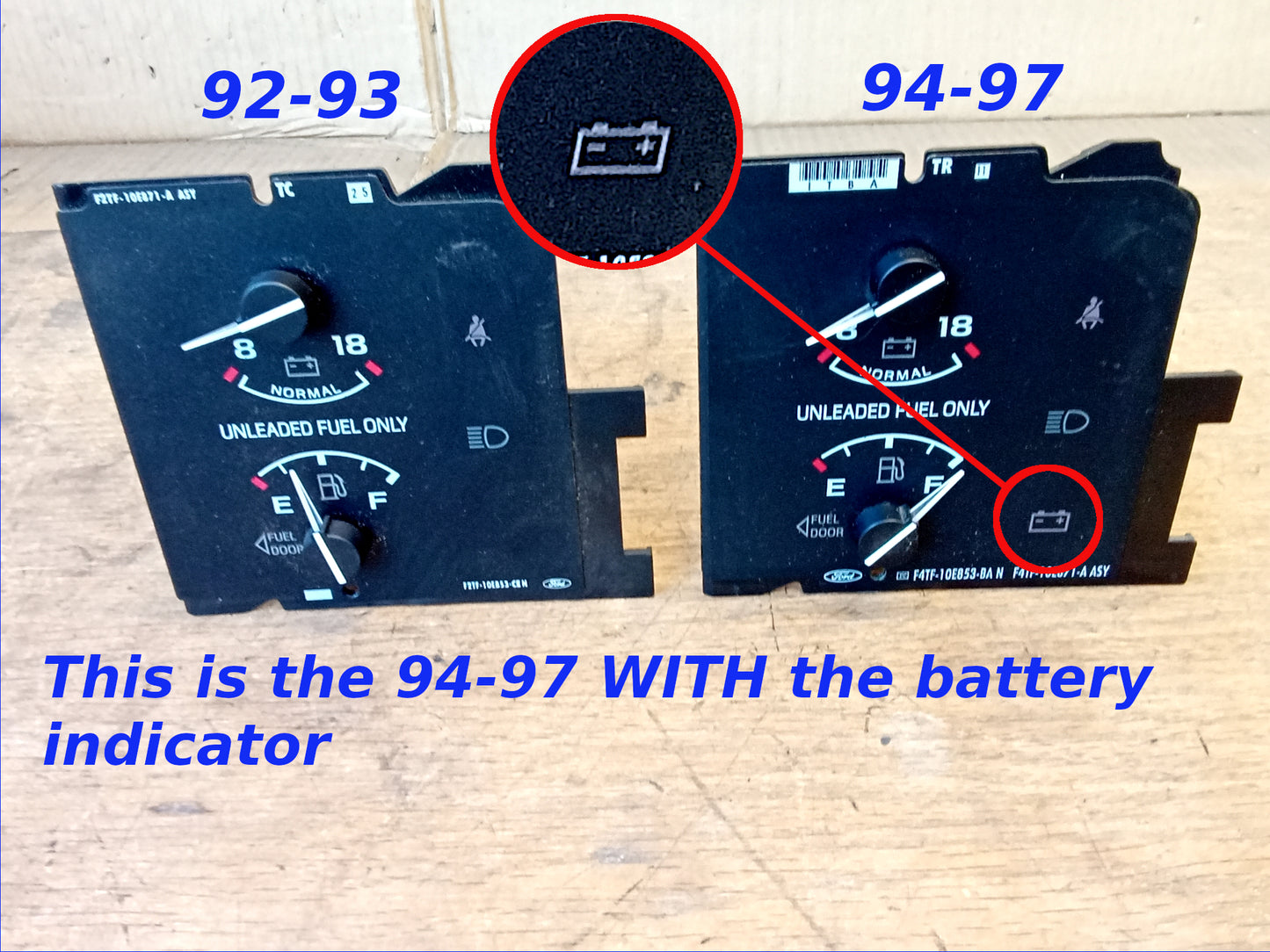 94-97 Volt/Battery & Gas Gauge Without Tach (Used) Ford F150 F250 F350 Bronco OEM
