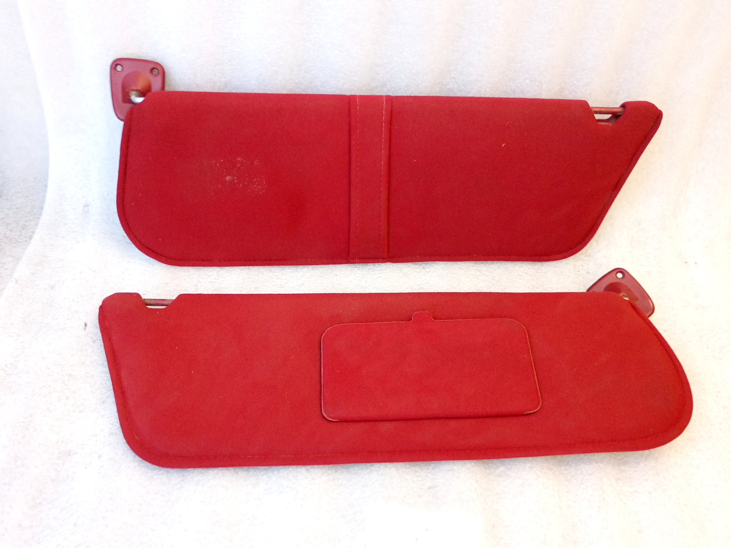87-91 Red Cloth Sun Visors Pair (Used) F150 F250 F350 Bronco OEM