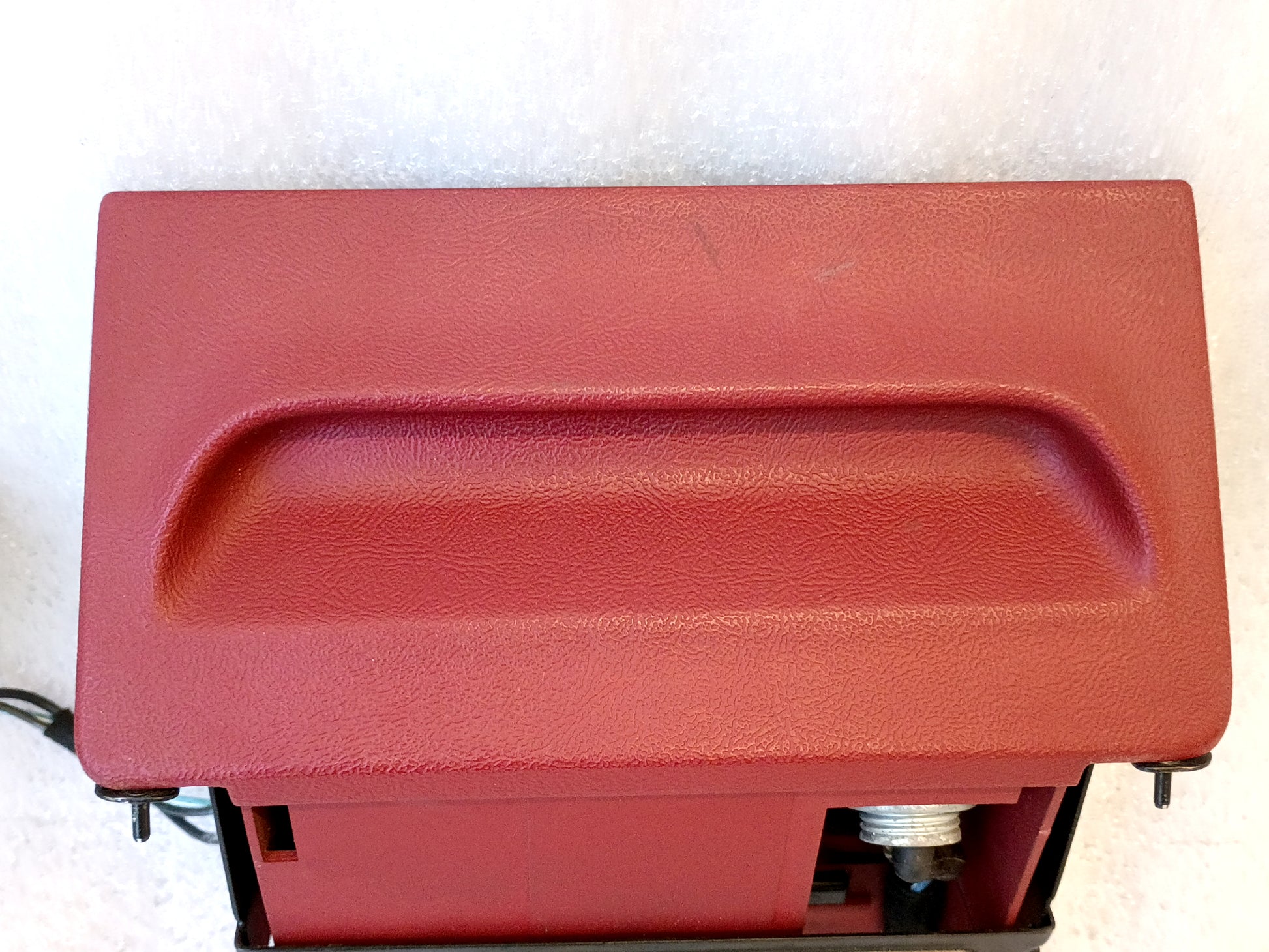 Scarlet red ashtray assembly for 1992-1996 Ford F150, F250, F350, Bronco with power port and refurbished wire harness.