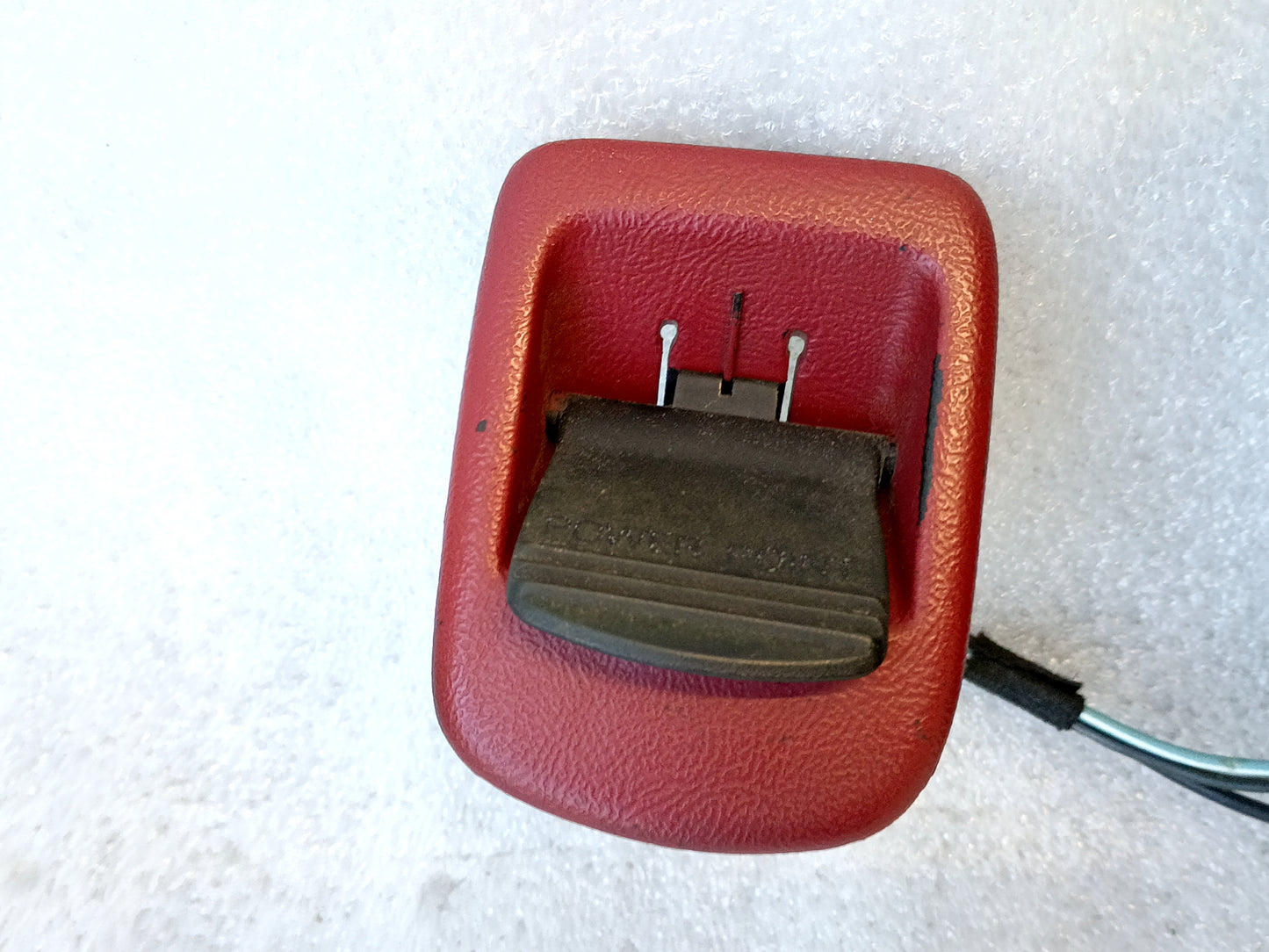 Scarlet red ashtray assembly with black insert and wiring harness for 1992-1996 Ford F150, F250, F350, and Bronco.