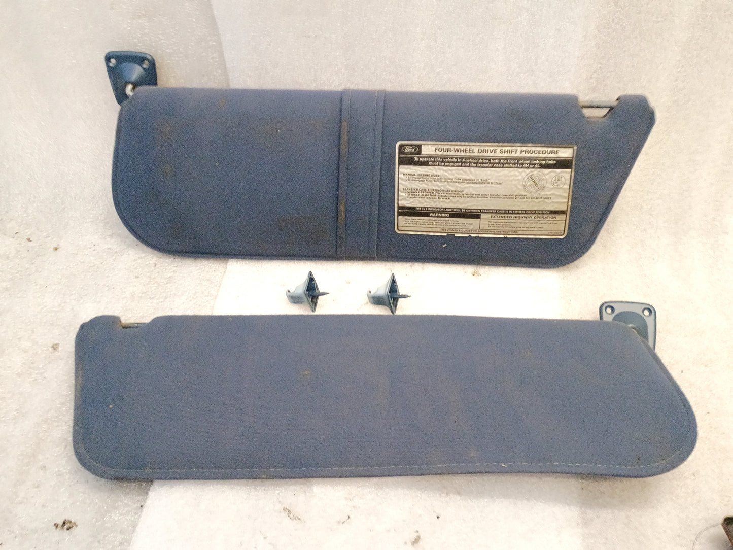 87-91 Bright Blue Cloth Sun Visors Pair (Used) F150 F250 F350 Bronco OEM