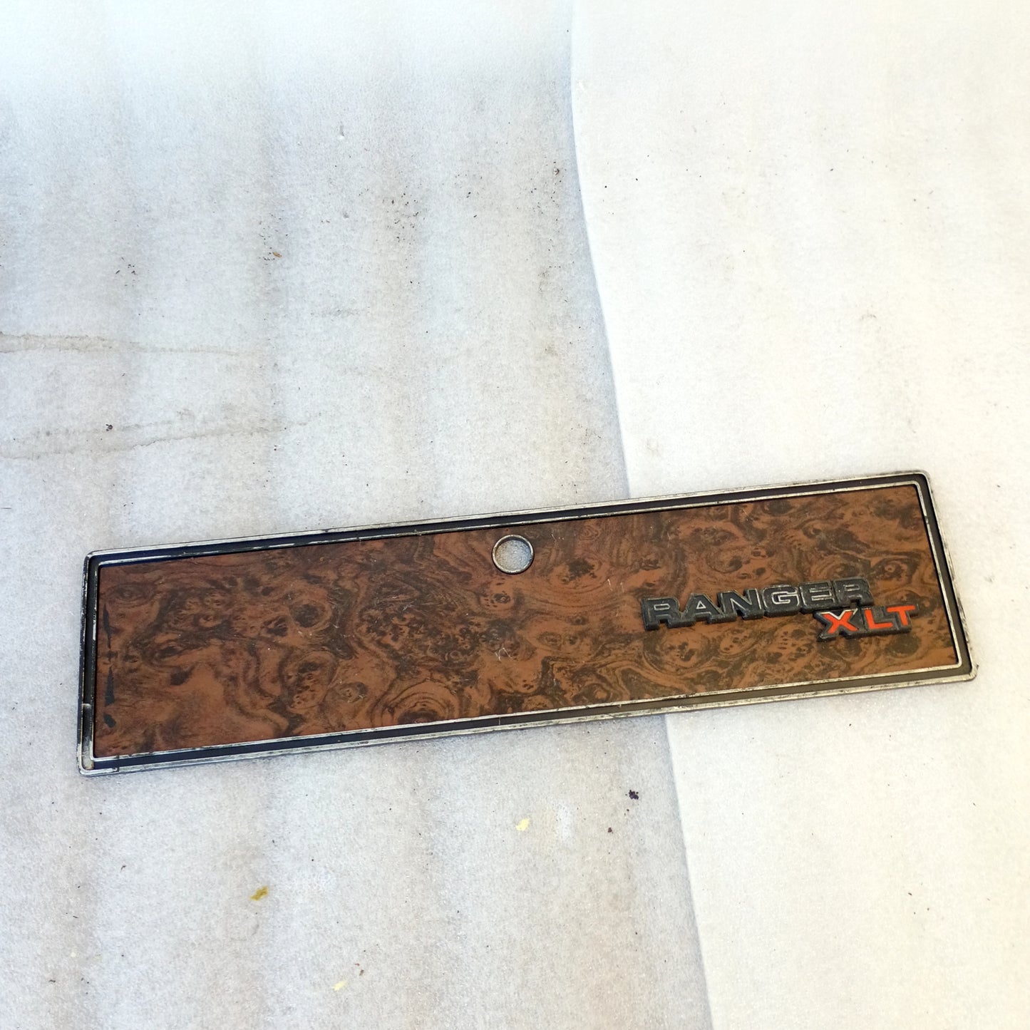 73-79 Wood Grain Glove Box Cover w/ Ranger XLT Emblem (Used) Ford F100 F250 F350 XLT