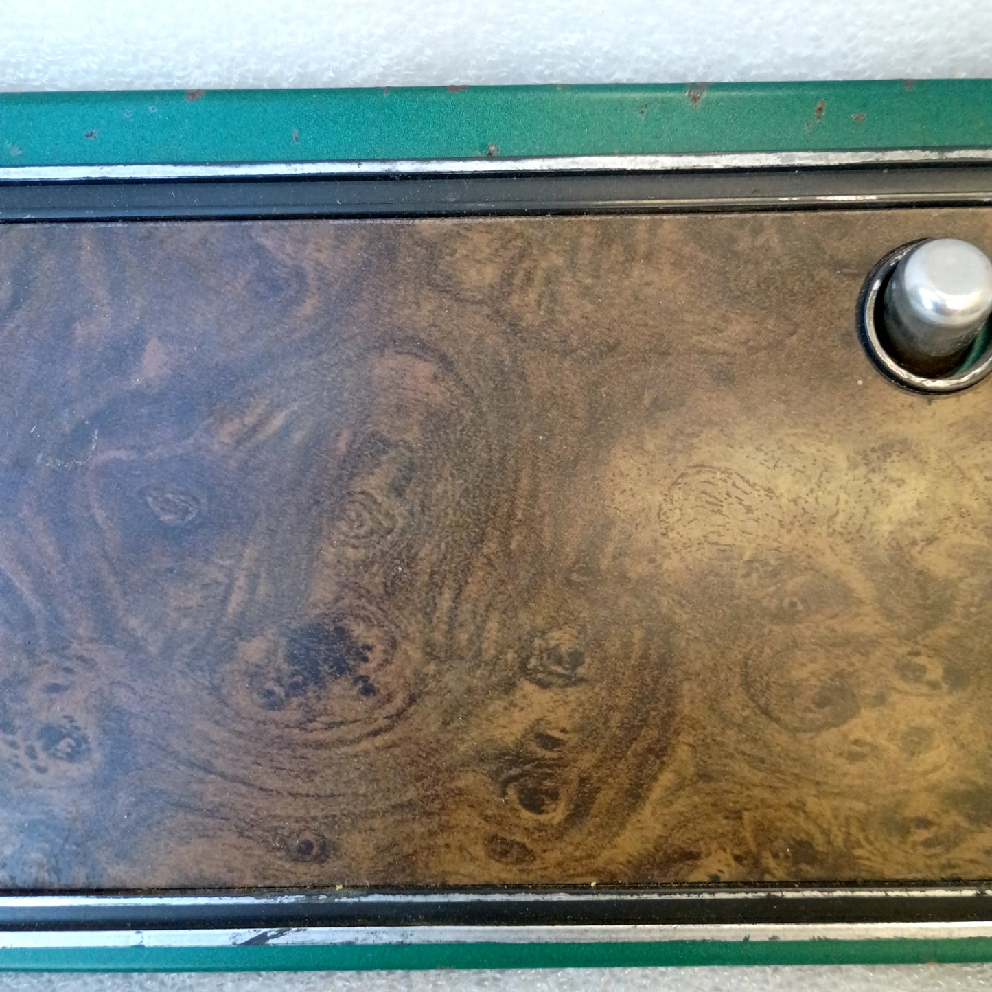 73-79 Green/Woodgrain Glove Box Door w/ Ranger Lariat Emblem (Used) Ford F100 F150 F250