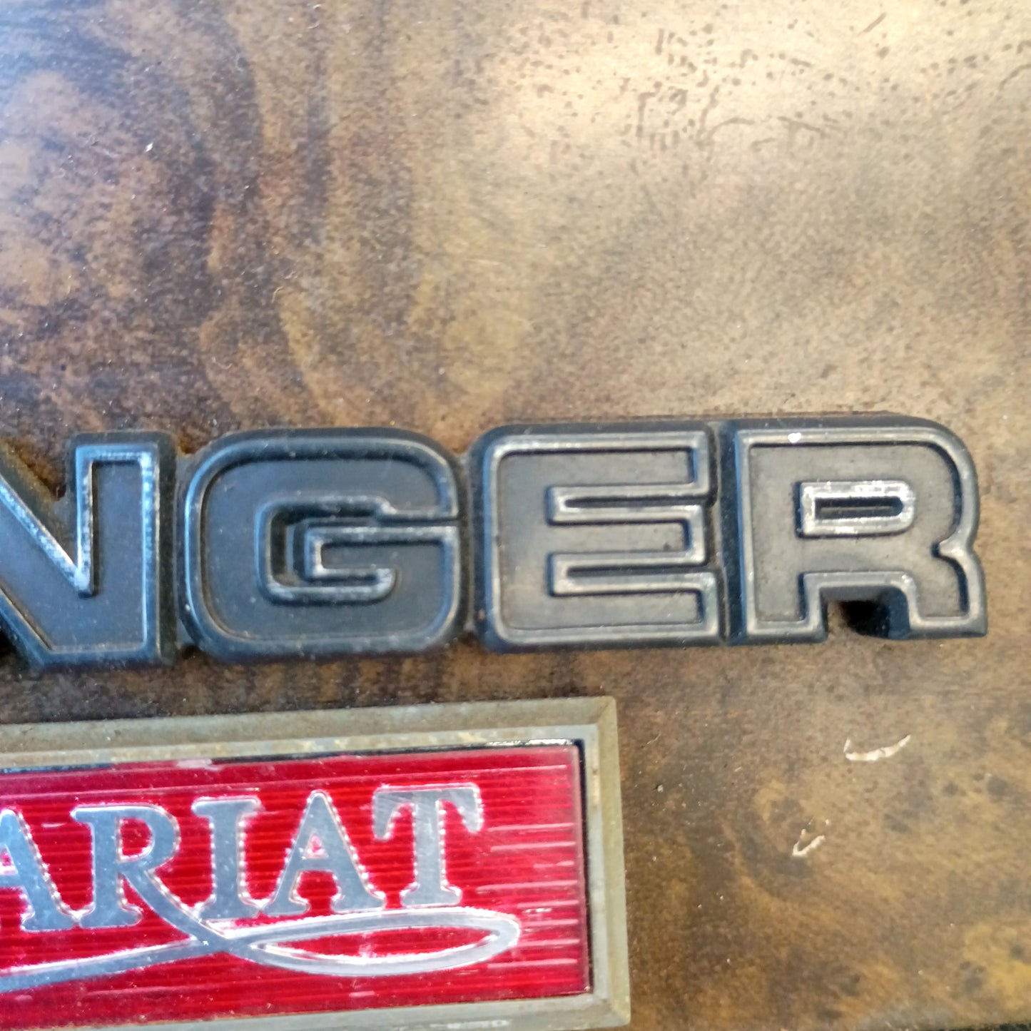 73-79 Green/Woodgrain Glove Box Door w/ Ranger Lariat Emblem (Used) Ford F100 F150 F250
