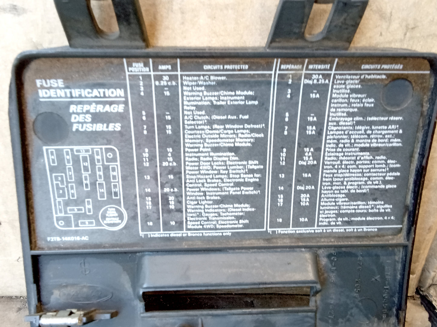 92-96 Dark Gray / Granite  Fuse Panel Cover (Used) Ford F150 F250 F350 Bronco
