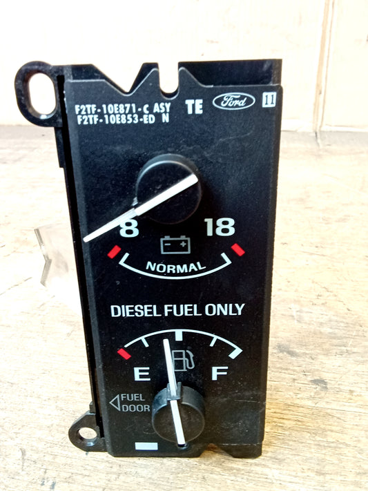 Ford OEM Volt/Battery and Diesel Fuel Gauge for 1992-1997 F250, F350, Bronco; Gauge cluster module in excellent condition.