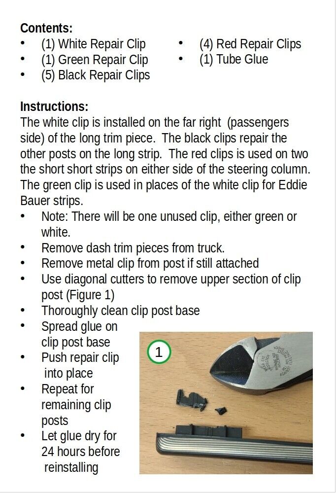 92-96 Dash Trim Strip Repair Kit