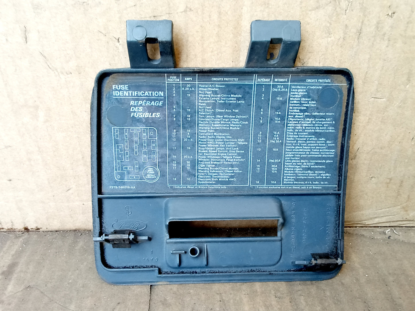 92-96 Dark/Crystal Blue Fuse Panel Cover (Used) Ford F150 F250 F350 Bronco